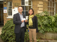 Peter giving the donation to Whittington fundraising manager, Marjorie Isabelle